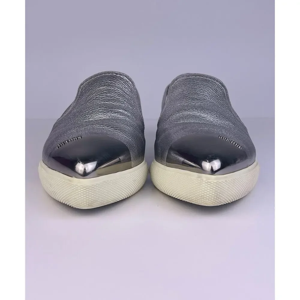 Miu Miu Silver Leather Pointed Toe Slip On Sneakers Loafers Sz 5.5 Prada - Picture 10 of 10